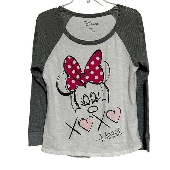 Disney Minnie Mouse Women's Medium Raglan Long Sleeves Pajama Top Sleepwear - Picture 1 of 12